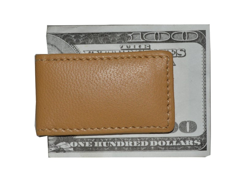 LB LEATHERBOSS Leatherboss Genuine Leather Slim Magnetic Minimalist Bifold Money Clip Cash Holder Wallet, Tan - Image 1